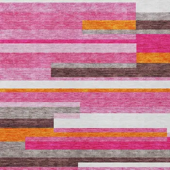 8' X 10' Blush Plum And Ivory Striped Washable Indoor Outdoor Area Rug