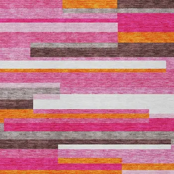 9' X 12' Blush Plum And Ivory Striped Washable Indoor Outdoor Area Rug