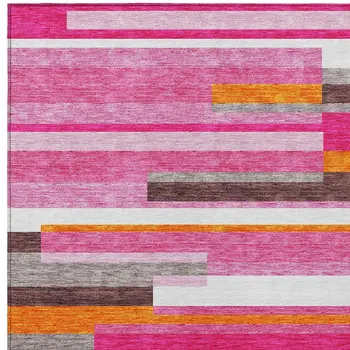 10' X 14' Blush Plum And Ivory Striped Washable Indoor Outdoor Area Rug