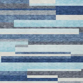 5' X 8' Blue Gray And Ivory Striped Washable Indoor Outdoor Area Rug