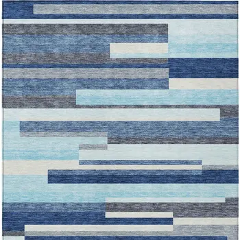 10' X 14' Blue Gray And Ivory Striped Washable Indoor Outdoor Area Rug