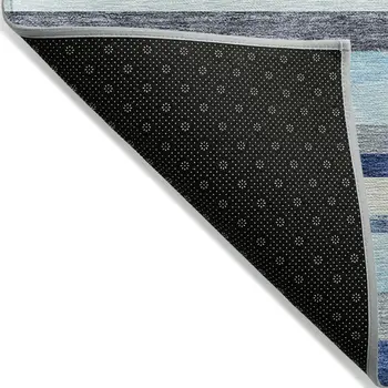 10' X 14' Blue Gray And Ivory Striped Washable Indoor Outdoor Area Rug