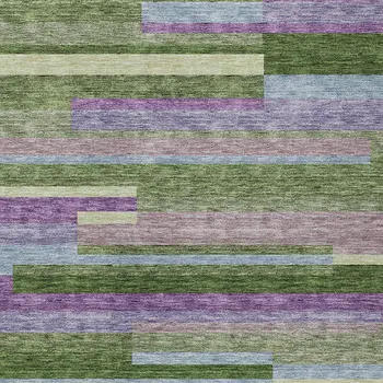 8' X 10' Moss Green Olive Green And Purple Striped Washable Indoor Outdoor Area Rug