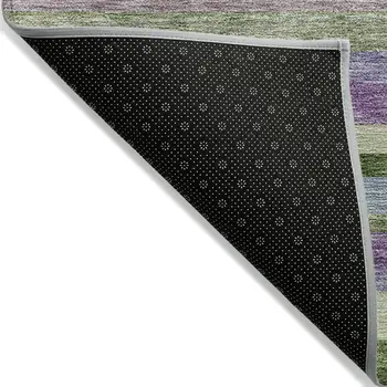 10' X 14' Moss Green Olive Green And Purple Striped Washable Indoor Outdoor Area Rug