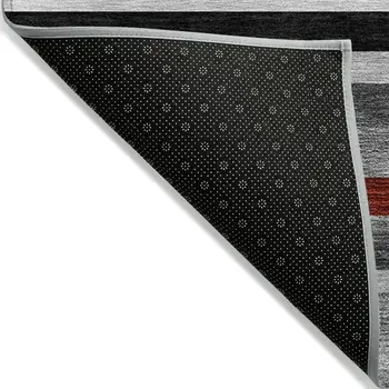 3' X 5' Gray Black And Red Striped Washable Indoor Outdoor Area Rug