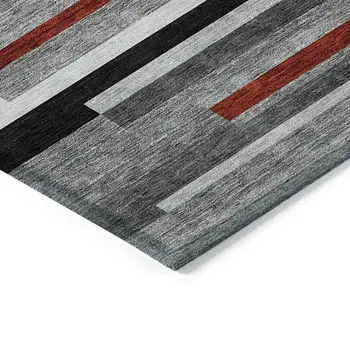 3' X 5' Gray Black And Red Striped Washable Indoor Outdoor Area Rug
