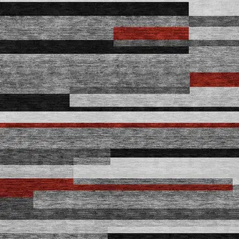 3' X 5' Gray Black And Red Striped Washable Indoor Outdoor Area Rug