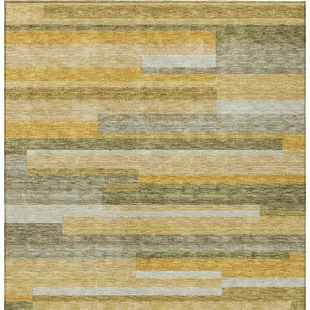 3' X 5' Gold Wheat And Ivory Striped Washable Indoor Outdoor Area Rug