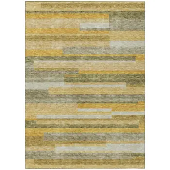 3' X 5' Gold Wheat And Ivory Striped Washable Indoor Outdoor Area Rug