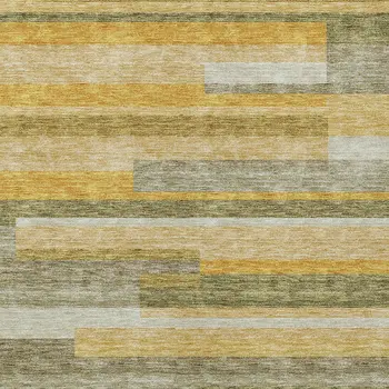 3' X 5' Gold Wheat And Ivory Striped Washable Indoor Outdoor Area Rug