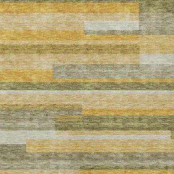 5' X 8' Gold Wheat And Ivory Striped Washable Indoor Outdoor Area Rug