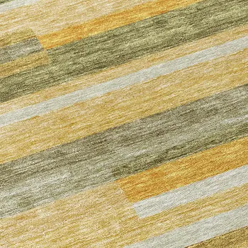 8' Gold Wheat And Ivory Round Striped Washable Indoor Outdoor Area Rug
