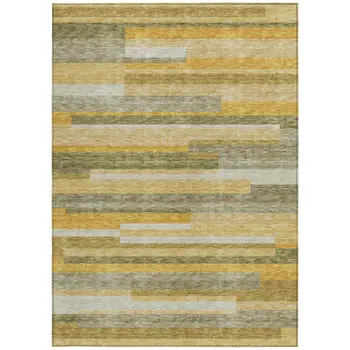 8' X 10' Gold Wheat And Ivory Striped Washable Indoor Outdoor Area Rug