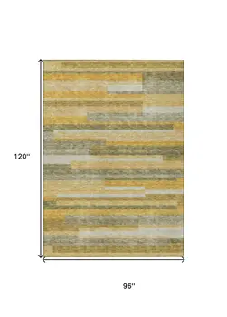 8' X 10' Gold Wheat And Ivory Striped Washable Indoor Outdoor Area Rug