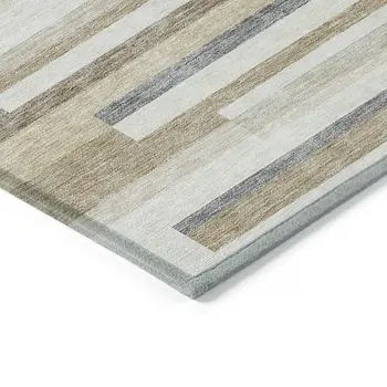 3' X 5' Ivory Beige And Taupe Striped Washable Indoor Outdoor Area Rug