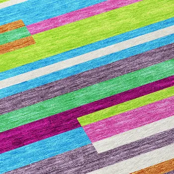 8' X 10' Lavender Orange And Lime Green Striped Washable Indoor Outdoor Area Rug