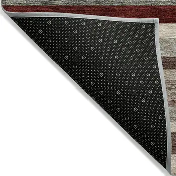 5' X 8' Merlot Burgundy And Beige Striped Washable Indoor Outdoor Area Rug
