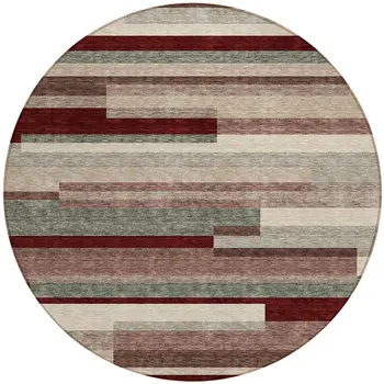 8' Merlot Burgundy And Beige Round Striped Washable Indoor Outdoor Area Rug