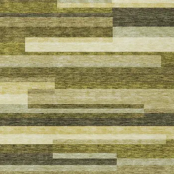 5' X 8' Olive Green Ivory And Beige Striped Washable Indoor Outdoor Area Rug