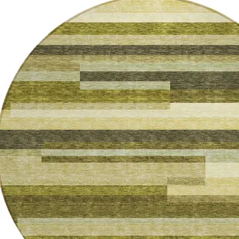 8' Olive Green Ivory And Beige Round Striped Washable Indoor Outdoor Area Rug
