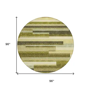 8' Olive Green Ivory And Beige Round Striped Washable Indoor Outdoor Area Rug
