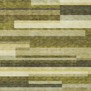 9' X 12' Olive Green Ivory And Beige Striped Washable Indoor Outdoor Area Rug