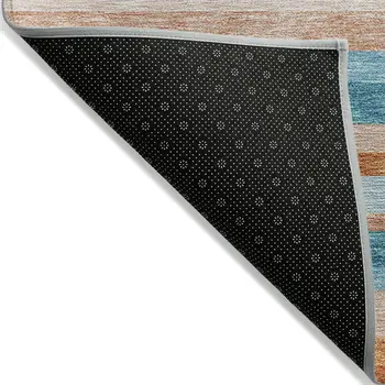 3' X 5' Orange Teal Blue And Salmon Striped Washable Indoor Outdoor Area Rug