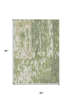 5' X 8' Sage And Ivory Abstract Washable Indoor Outdoor Area Rug