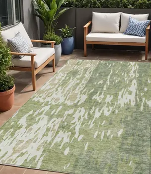 5' X 8' Sage And Ivory Abstract Washable Indoor Outdoor Area Rug