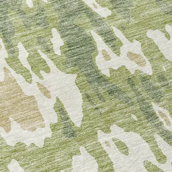 8' Sage And Ivory Round Abstract Washable Indoor Outdoor Area Rug