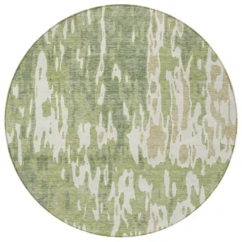8' Sage And Ivory Round Abstract Washable Indoor Outdoor Area Rug