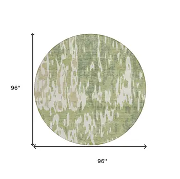 8' Sage And Ivory Round Abstract Washable Indoor Outdoor Area Rug