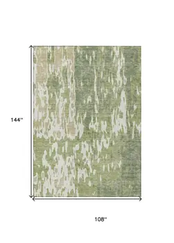 9' X 12' Sage And Ivory Abstract Washable Indoor Outdoor Area Rug