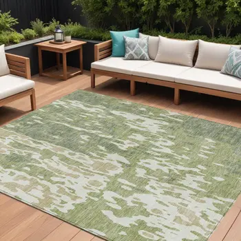 10' X 14' Sage And Ivory Abstract Washable Indoor Outdoor Area Rug
