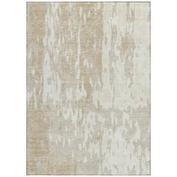 3' X 5' Beige And Ivory Abstract Washable Indoor Outdoor Area Rug