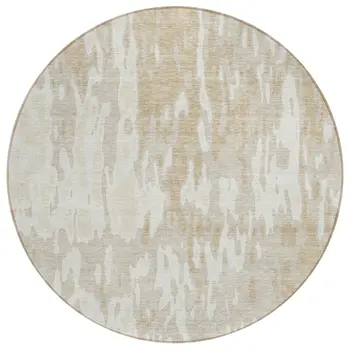 8' Beige And Ivory Round Abstract Washable Indoor Outdoor Area Rug