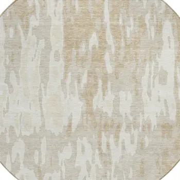 8' Beige And Ivory Round Abstract Washable Indoor Outdoor Area Rug