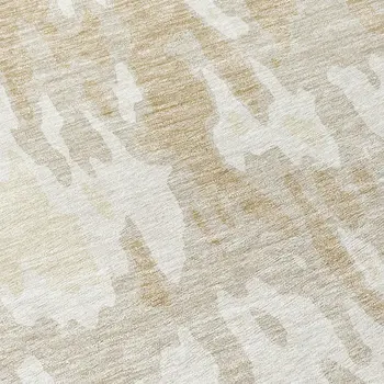 8' Beige And Ivory Round Abstract Washable Indoor Outdoor Area Rug