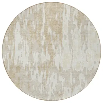 8' Beige And Ivory Round Abstract Washable Indoor Outdoor Area Rug