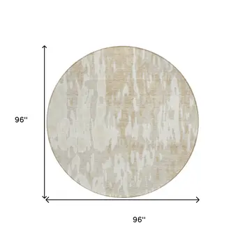 8' Beige And Ivory Round Abstract Washable Indoor Outdoor Area Rug