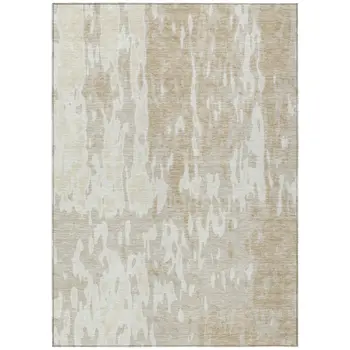 8' X 10' Beige And Ivory Abstract Washable Indoor Outdoor Area Rug