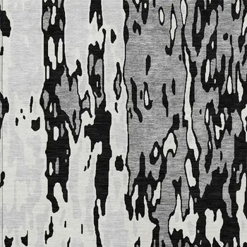 3' X 5' Black And Ivory Abstract Washable Indoor Outdoor Area Rug