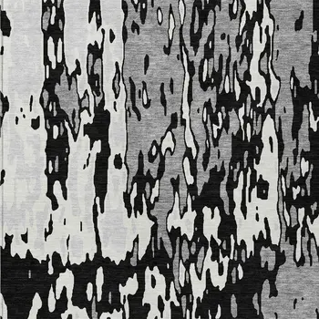 5' X 8' Black And Ivory Abstract Washable Indoor Outdoor Area Rug