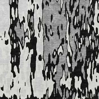 5' X 8' Black And Ivory Abstract Washable Indoor Outdoor Area Rug