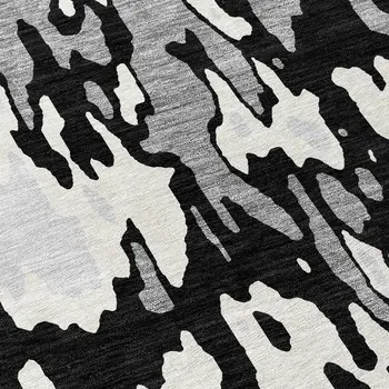 8' Black And Ivory Round Abstract Washable Indoor Outdoor Area Rug