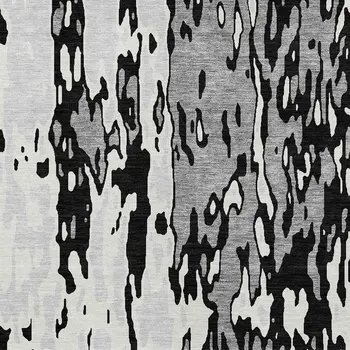 8' X 10' Black And Ivory Abstract Washable Indoor Outdoor Area Rug