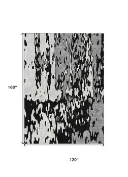 10' X 14' Black And Ivory Abstract Washable Indoor Outdoor Area Rug