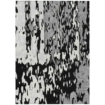 10' X 14' Black And Ivory Abstract Washable Indoor Outdoor Area Rug