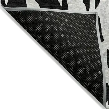 10' X 14' Black And Ivory Abstract Washable Indoor Outdoor Area Rug