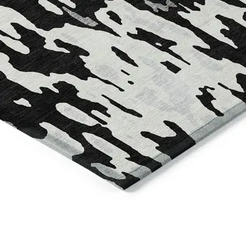10' X 14' Black And Ivory Abstract Washable Indoor Outdoor Area Rug